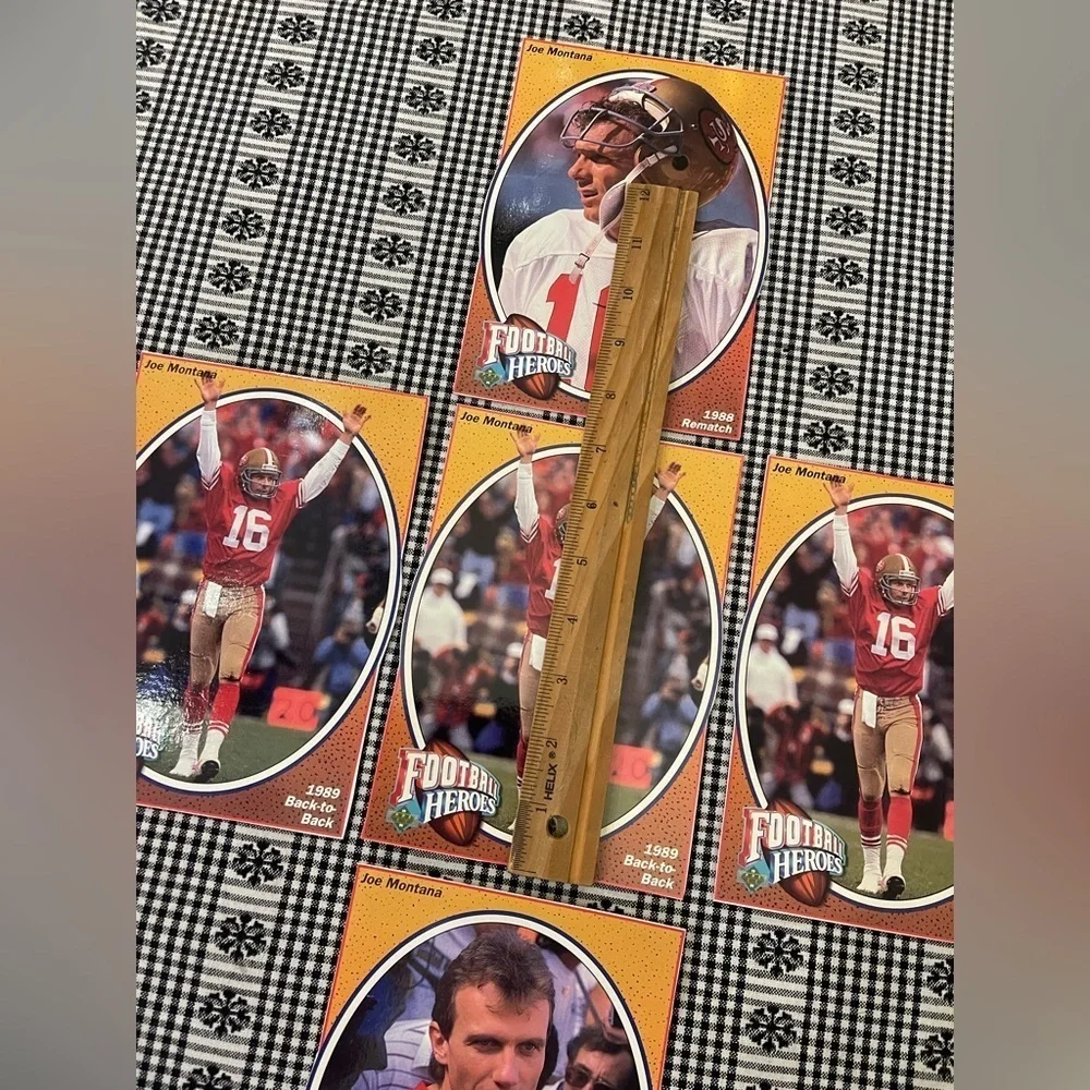 5 JOE MONTANA 1980s Upper Deck Football Heroes Box Bottom Cards 5x7” Blank Back - Picture 2 of 4